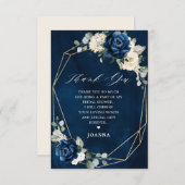 ネイビー金ゴールドシャンパンアイボリー幾何学的ブライダルシャワー サンキューカード (正面/裏面)