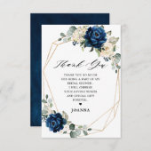 ネイビー金ゴールドシャンパンアイボリー幾何学的ブライダルシャワー サンキューカード (正面/裏面)