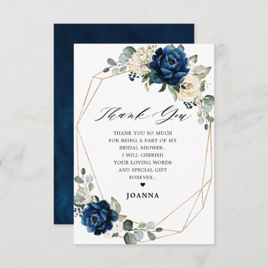 ネイビー金ゴールドシャンパンアイボリー幾何学的ブライダルシャワー サンキューカード (正面/裏面)