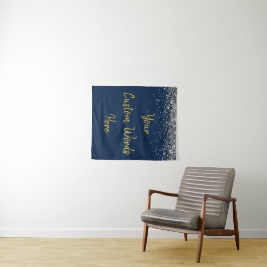 ネイビー金ゴールドシルバー誕生日パーティー写真ブースプロップ タペストリー (インサイチュ(横))