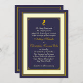 ネイビー金ゴールドシーホース航海の結婚式招待状 招待状 (正面/裏面)