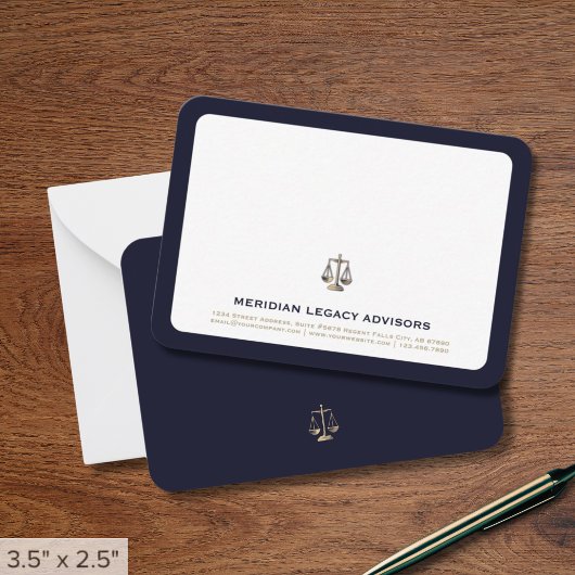 ネイビー金ゴールドジャスティススケール法律注記カード ノートカード