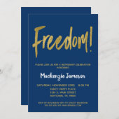 ネイビー金ゴールドスクリプト退職パーティの招待状 招待状 (正面/裏面)