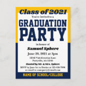 ネイビー金ゴールドスクールカラーズ卒業招待状 案内ポストカード (正面)