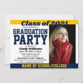 ネイビー金ゴールドスクールカラー写真卒業 招待状 (正面)