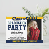 ネイビー金ゴールドスクールカラー写真卒業 招待状 (スタンド正面)