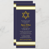 ネイビー金ゴールドスターオブデイビッドバー(ユダヤ教の)バル・ミツバー招待状 招待状 (正面/裏面)