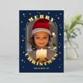 ネイビー金ゴールドスターズオブロン写真メリークリスマス 箔シーズンカード (立ち正面)