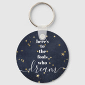 ネイビー金ゴールドスターズフールズウィズドリーム引用文タイポグラフィ キーホルダー (正面)