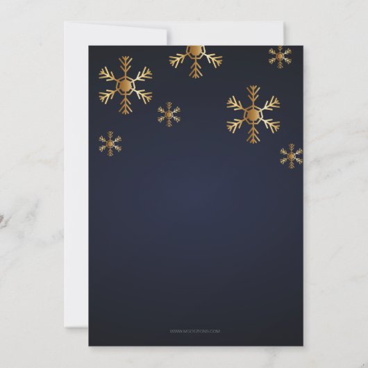 ネイビー金ゴールドスノー企業のフレークスホリデーパーティー 招待状 (裏面)