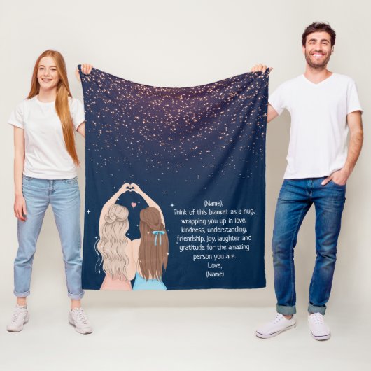 ネイビー金ゴールドスパークルガールズフレンドレター フリースブランケット (インサイチュ)