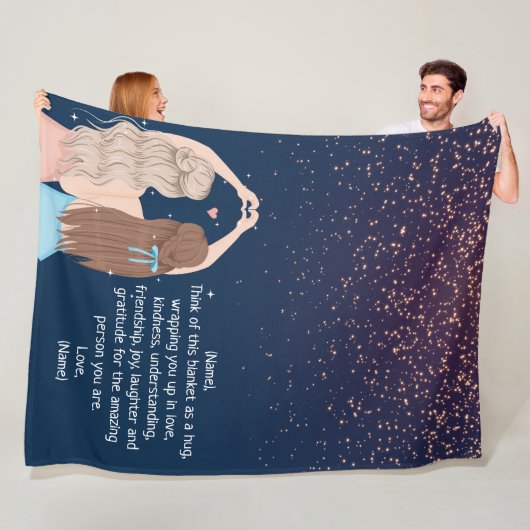 ネイビー金ゴールドスパークルガールズフレンドレター フリースブランケット (インサイチュ)