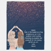 ネイビー金ゴールドスパークルガールズフレンドレター フリースブランケット (正面)