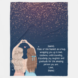 ネイビー金ゴールドスパークルガールズフレンドレター フリースブランケット