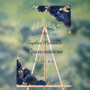 ネイビー金ゴールドスワールフローラキンセアニェラアクリルサイン アクリルサイン