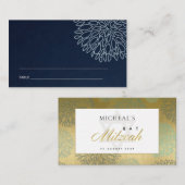ネイビー金ゴールドダリアフローラバーバルミツワー座席表 名刺 (正面/裏面)