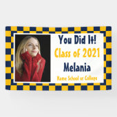 ネイビー金ゴールドチェッカーボード写真卒業 横断幕 (横)