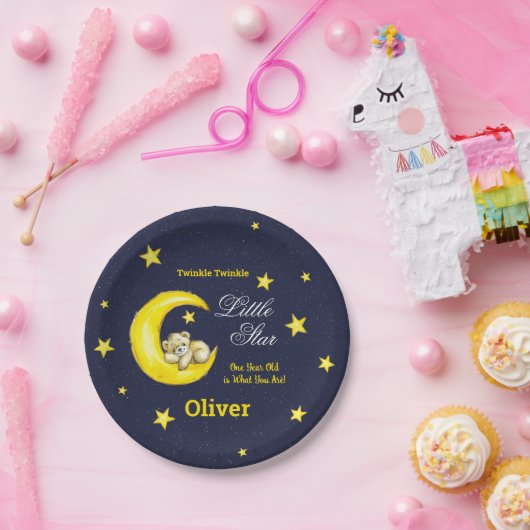 ネイビー金ゴールドトゥインクルリトルスター1st誕生日 ペーパープレート (パーティー)