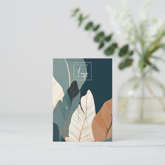 ネイビー金ゴールドトロピカルリーフロゴヘアピンクリップディスプレイ 名刺 (スタンド正面)