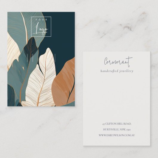 ネイビー金ゴールドトロピカルリーロゴ輪の表示 名刺 (正面/裏面)