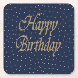ネイビー金ゴールドハッピーバースデー スクエアペーパーコースター