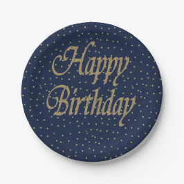 ネイビー金ゴールドハッピーバースデー ペーパープレート