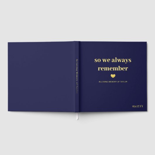 ネイビー金ゴールドハートだから私たちは常に記念碑を覚えている ゲストブック (全面)
