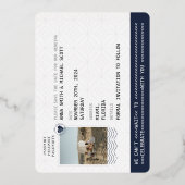 ネイビー金ゴールドパスポート宛先の写真日付の保存 箔招待状 (裏面)