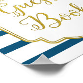 ネイビー金ゴールドピンクウォーターカラーフローラゲストブックサイン ポスター (角)