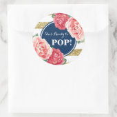 ネイビー金ゴールドピンクフローラベイビーシャワー準備ポップ・アートの完了 ラウンドシール (バッグ)