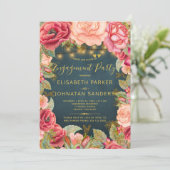 ネイビー金ゴールドピンクローゼライト婚約パーティ 招待状 (スタンド正面)