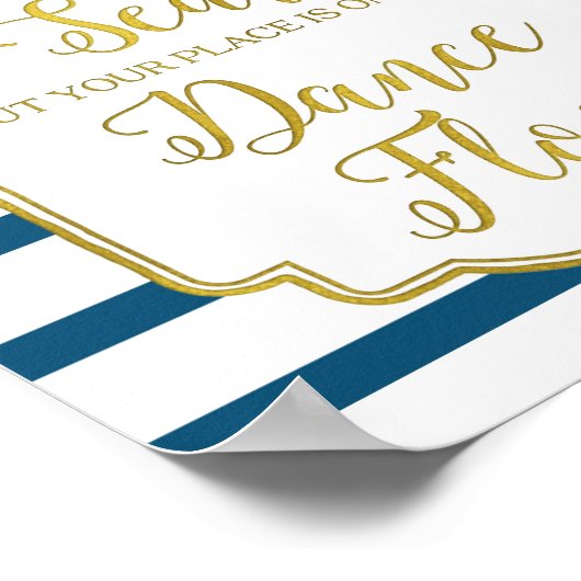 ネイビー金ゴールドピンク水色フローラ結婚のサイン ポスター (角)