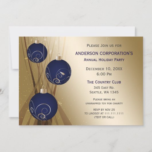 ネイビー金ゴールドフェスティバル企業のホリデーパーティー 招待状 (正面)