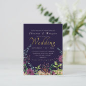 ネイビー金ゴールドフォイル結婚フローラのはがき ポストカード (スタンド正面)