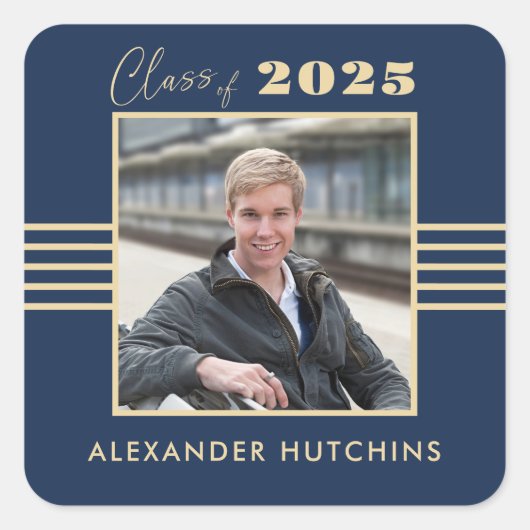 ネイビー金ゴールドフォトフレーム2025卒業生 スクエアシール (正面)
