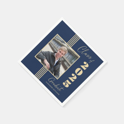 ネイビー金ゴールドフォトフレーム2025卒業 スタンダードカクテルナプキン (角)