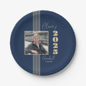ネイビー金ゴールドフォトフレーム2025年卒業 ペーパープレート (正面)