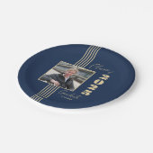 ネイビー金ゴールドフォトフレーム2025年卒業 ペーパープレート (アングル)