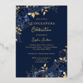 ネイビー金ゴールドフローラバラキンセアニェラ 箔招待状 (裏面)