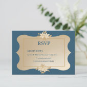 ネイビー金ゴールドフローラボ結婚ーホズ 出欠カード (スタンド正面)