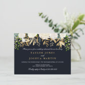 ネイビー金ゴールドフローラリハーサルディナー招待状 招待状 (スタンド正面)