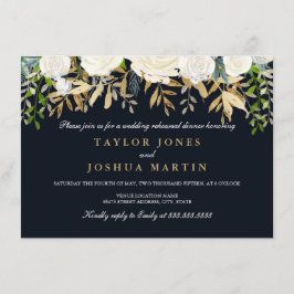 ネイビー金ゴールドフローラリハーサルディナー招待状 招待状