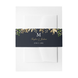 ネイビー金ゴールドフローラ水結婚色のベリーバンド 招待状ベリーバンド