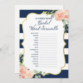 ネイビー金ゴールドブライダルシャワースクランブルゲームサイズ 招待状 (正面/裏面)