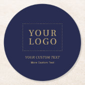 ネイビー金ゴールドブランドカスタムのビジネスロゴのプロモーション ラウンドペーパーコースター (正面)