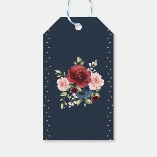 ネイビー金ゴールドブルガンディーフラワーブックおたく結婚式の引き出物 ギフトタグ (裏面)