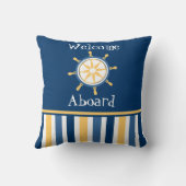 ネイビー金ゴールドブルー航海のホイールストライプ クッション (裏面)