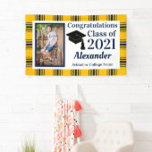 ネイビー金ゴールドプレイドスクールカラー卒業 横断幕 (インサイチュ)