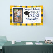 ネイビー金ゴールドプレイドスクールカラー卒業 横断幕 (トレードショー)