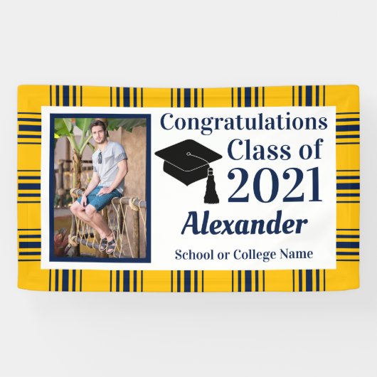 ネイビー金ゴールドプレイドスクールカラー卒業 横断幕 (横)